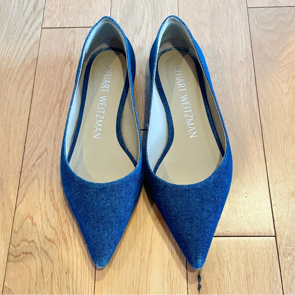 Stuart Weitzman Emelia Denim Pointy Toe Flats 7.5 - Picture 4 of 6